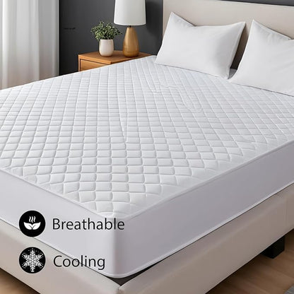Premium Quilted Mattress Pad – 300GSM Thick with Deep Pocket Fitted Mattress Cover – 100% Cotton Mattress Topper (Ivory, California King)