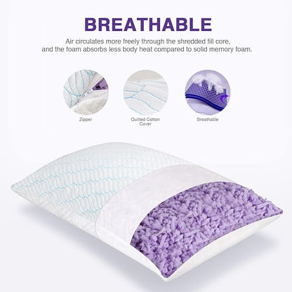 Cooling King Size Pillows, Pillow King Size Set of 2 Shredded Memory Foam, Cool Cold for Sleeping with Zipper, Adjustable Firmness to Hot, Side, Back and Stomach Sleepers, 2 Pack, 20x36