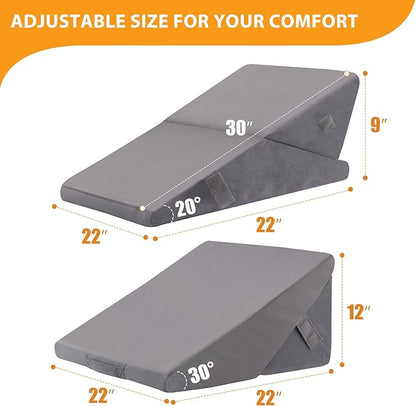 Bed Wedge Pillow for Sleeping, 9&12 Inch Adjustable Wedge Pillow Set for After Surgery, Triangle Pillow for Back Pain Relief, Leg Support, Acid Reflux, Gerd, Velvet