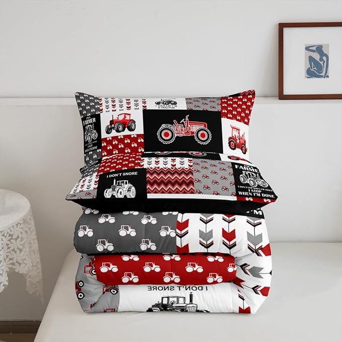 Feelyou Cartoon Tractor Comforter Set Farm Tractor Down Duvet for Kids Boys Toddler Vehicle Truck Bedding Set Harvester Excavator Comforter 1 Comforter Set with 2 Pillowcases King Size