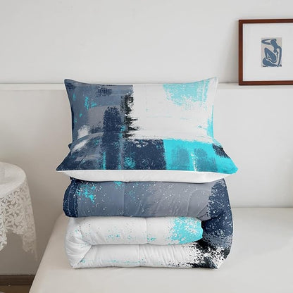 Abstract Comforter Modern Abstract Art Comforter Set for Boys Girls Children Teal Blue Grey Pattern Bedding Set Room Decor Toddler Size Duvet Set 2Pcs
