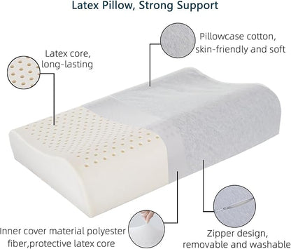 Cervical Neck Pillow for Pain Relief - Ergonomic Organic Nature Latex Foam Contour Pillows for Side, Back Sleepers, Medium Firm Soft Pillow for Neck Support with Breathable Cover (3.9"/4.7")