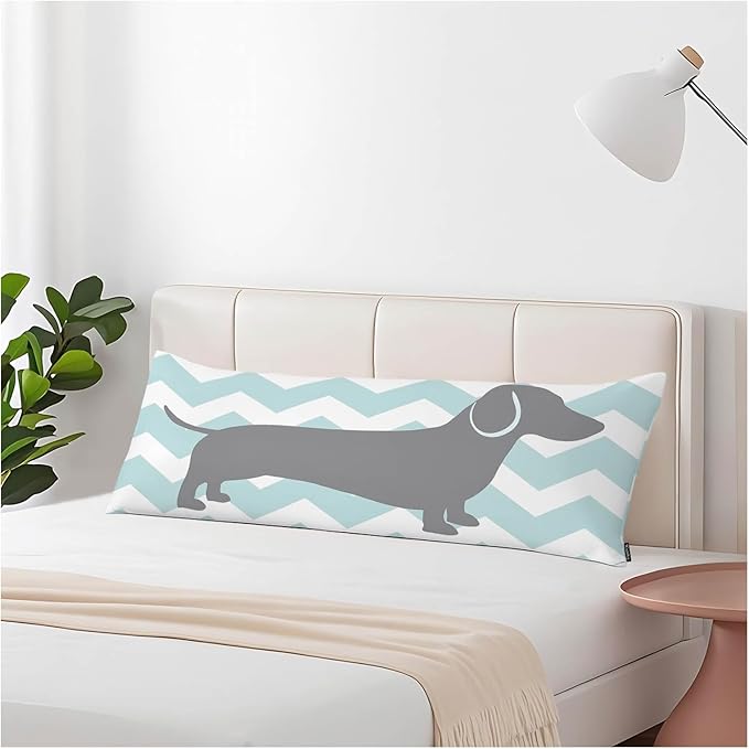 Dachshund Dog 20"X54" Body Pillow Case, Zigzag Dachshund Dog Side Sleeper Body Pillow Covers Long Pillow Case Protector Throw Pillow Cushion Cover for Couch Bed Sofa Car, Blue White