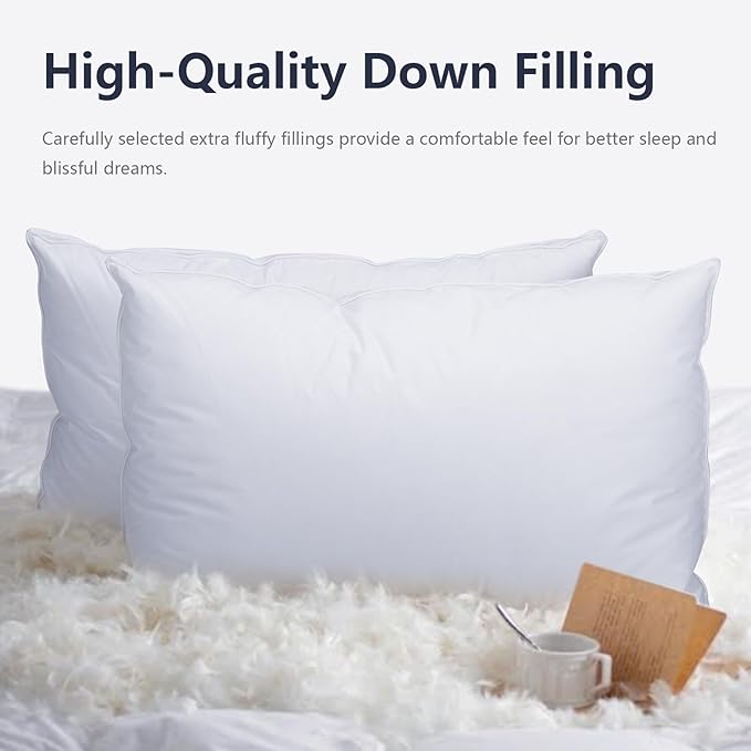 King Size Feather Pillow - Single Extra Large Down & Feather Blend Pillow 600 Fill Power, 100% Cotton Cover, Hypoallergenic, Hotel Quality