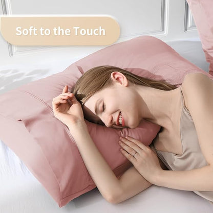 King Pillowcases, Cooling Viscose from Bamboo Pillow Covers with Envelope Closure, Soft Moisture-Wicking for Hot Sleepers, Hair and Skin-Friendly, Pink, 2 Pack