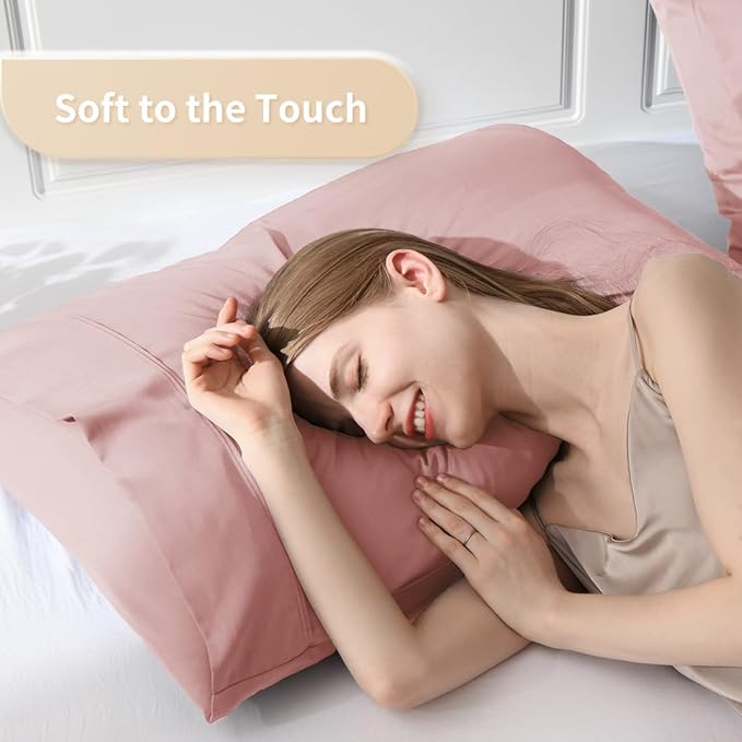 Standard Pillowcases, Cooling Viscose from Bamboo Pillow Covers with Envelope Closure, Soft Moisture-Wicking for Hot Sleepers, Hair and Skin-Friendly, Pink, 2 Pack