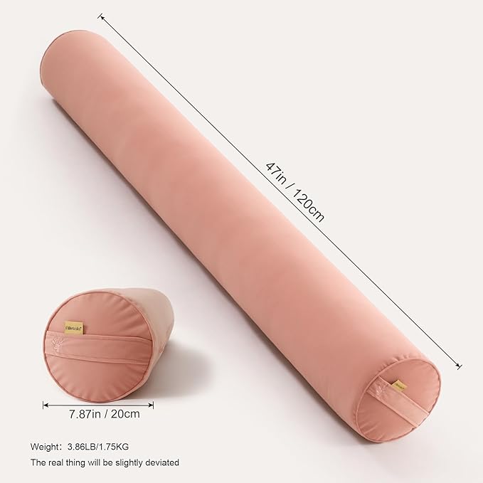 Long Round Body Pillow for Adults – Bolster Pillow for Bed, Cervical Roll Pillow, Firm Support for Sleeping,47 x 7.87 Inches,Blush Pink
