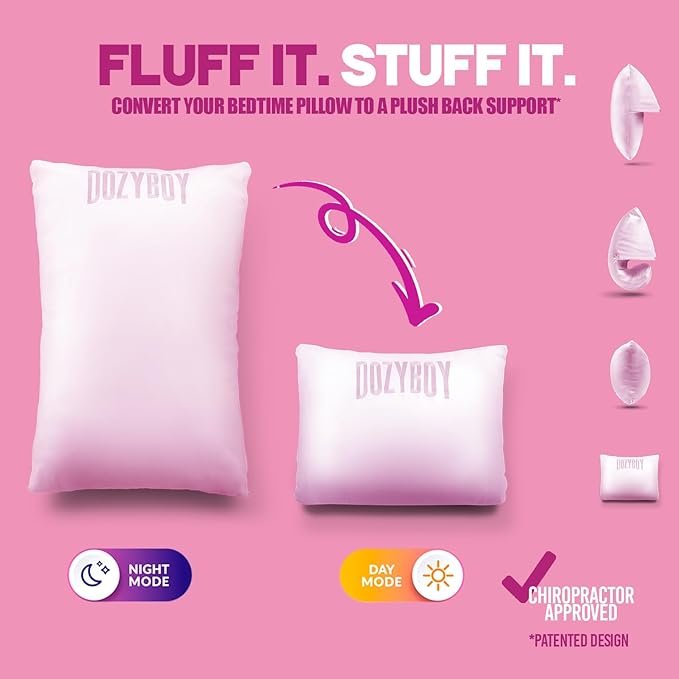 Fluff and Stuff Comfort Pillow | Queen Size Memory Foam Pillows, Chiropractor Designed and Approved 2-in-1 Back Support and Bed Pillows | Fully Adjustable Pillow (Rosie, Queen (Pack of 1))