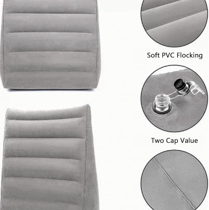 QISHENG - Inflatable Wedge Pillow, Lightweight Portable & Washable Travel Wedge Pillow for Sleeping, Reading, Camping, Back Pain Relief, Post-Surgery, Snoring and Leg Support (Grey)