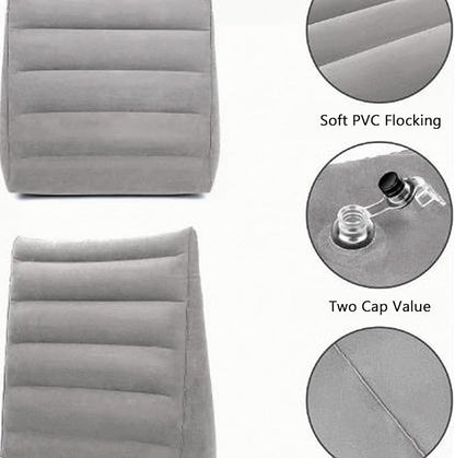 QISHENG - Inflatable Wedge Pillow, Lightweight Portable & Washable Travel Wedge Pillow for Sleeping, Reading, Camping, Back Pain Relief, Post-Surgery, Snoring and Leg Support (Grey)