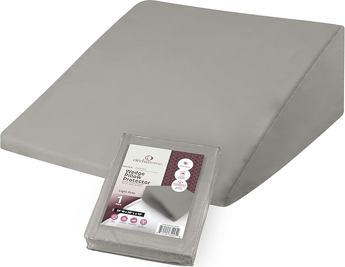CirclesHome Wedge Pillow Cover 100% Cotton, Zippered Wedge Pillow Case Protector, Soft, Hypoallergenic & Breathable - Light Grey, (25Wx26Lx10)