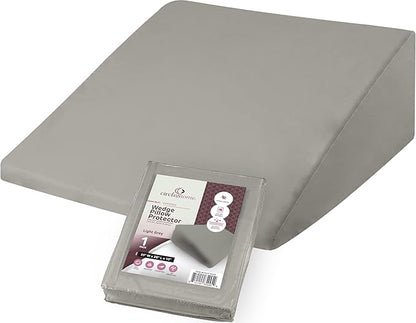 CirclesHome Wedge Pillow Cover 100% Cotton, Zippered Wedge Pillow Case Protector, Soft, Hypoallergenic & Breathable - Light Grey, (25Wx26Lx10)
