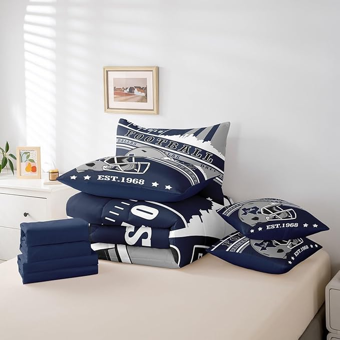 Erosebridal 3D Cool Sports Comforter Set Queen Size Gridiron Seasonal Color Bedding, Football Lovers Comforter + Flat Sheet + Fitted Sheet + 2 Pillowcases + 2 Throw Pillow Covers