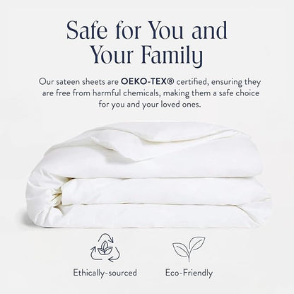 Brooklinen Luxury Sateen Duvet Cover - 100% Cotton, Twin/Twin XL Size in White with Extra-Long Corner Ties and Button Closure - Best Twin/Twin XL Duvet Covers