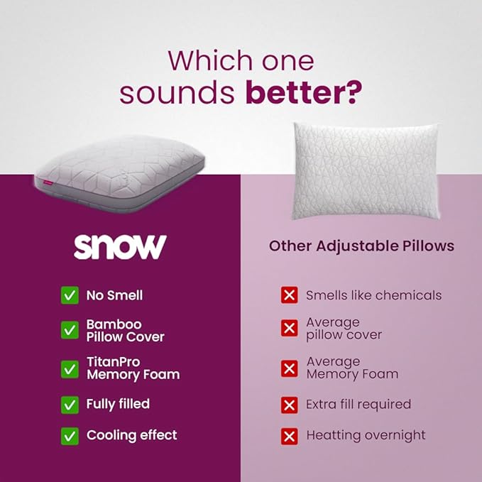 IWS I WANNA SLEEP SnowTouch® Adjustable Pillow, Neck Support, Queen Size Bed Pillows for Sleeping, Gel Cross Cut Memory Foam for Side Sleepers