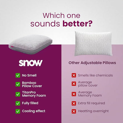 IWS I WANNA SLEEP SnowTouch® Adjustable Pillow, Neck Support, Queen Size Bed Pillows for Sleeping, Gel Cross Cut Memory Foam for Side Sleepers