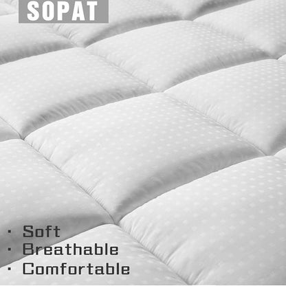 SOPAT Extra Thick Mattress Topper Twin 400TC Cotton Pillow Top Breathable Mattress Pad Protector with 8-22" Deep Pocket Soft Down Alternative Fill Mattress Cover (39x75 Inches, White)