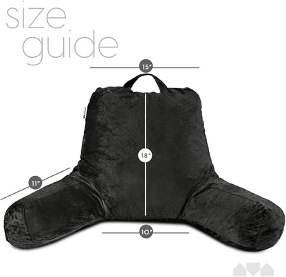 Milliard Reading Pillow with Arms, Black, Cozy Shredded Memory Foam Back Pillow for Bed Sitting Up - Sit Up Backrest Support for Reading & Rest Bed - Washable Cover, Adjustable Comfort, CertiPUR