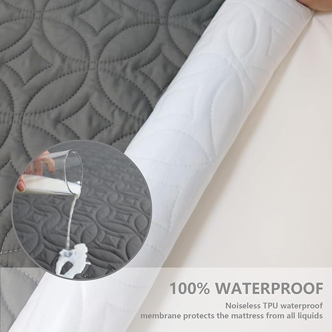 FELTYBED Full Size 54"x75" Waterproof Mattress Protector, Soft Bed Grey Mattress Cover Full, Breathable Mattress Pad Cover with Deep Pocket 6"- 15", Noiseless Washable