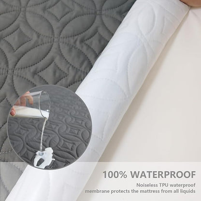 FELTYBED Queen Size 60"x80" Waterproof Mattress Protector, Soft Bed Grey Mattress Cover Queen, Breathable Mattress Pad Cover with Deep Pocket 6"- 15", Noiseless Washable