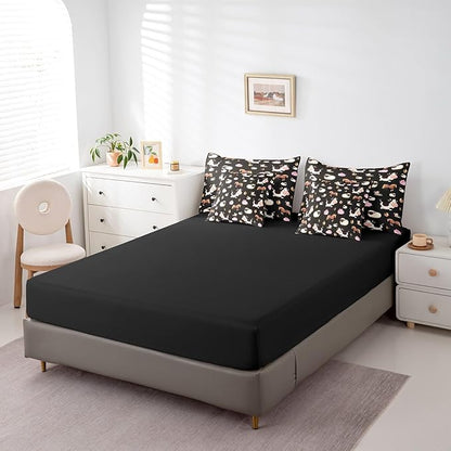 Feelyou Farm Animal 7 Piece Bedding Set Full Size Cartoon Animals Comforter Set with Sheets for Boys Girls Black Bed in a Bag Funny Country Theme Bed Set