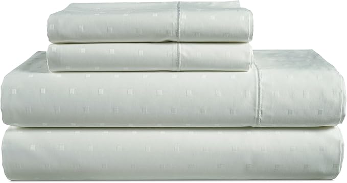 100% Egyptian Cotton Sheets King Size– Silky Sateen Weave for All Season Comfort, 15" Deep Pocket King Sheet Set, OEKO-TEX Certified, Fade Resistant, Durable Hotel Comfort at Home -Swiss Dot Mineral