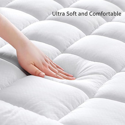 Twin Size Quilted Fitted Mattress Pad Cover with Deep Pocket Fitted 8" - 21", Ultra Soft and Comfortable, Breathable (White, Twin)