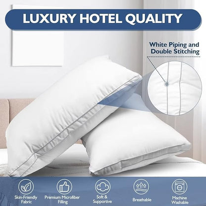 JICUSE Bed Pillows Queen Size Set of 2, Hotel Quality Queen Pillows 2 Pack for Sleeping with Soft Down Alternative Filling, Gusseted Bedding Pillow for Back, Stomach or Side Sleepers, 20" x 30"
