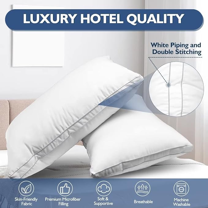 JICUSE Bed Pillows King Size Set of 2, Hotel Quality King Pillows 2 Pack for Sleeping with Soft Down Alternative Filling, Gusseted Bedding Pillow for Back, Stomach or Side Sleepers, 20" x 36"