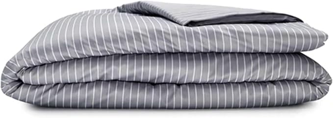 Sleepgram Supima Machine Washable 400 Thread Count Cotton Silver Ion Infused Luxury Zippered Duvet Cover with Travel Bag, Queen, Grey Stripe