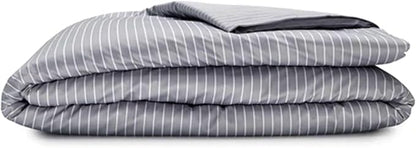 Sleepgram Supima Machine Washable 400 Thread Count Cotton Silver Ion Infused Luxury Zippered Duvet Cover with Travel Bag, Queen, Grey Stripe