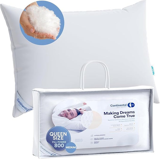 100% Siberian Goose Down Pillow Father's Day Dream Ensemble - Medium Queen Size, Pack of 1 - Luxurious Siberian Down Pillow for Sleeping, 800 Fill Power - Includes Pillow Protector