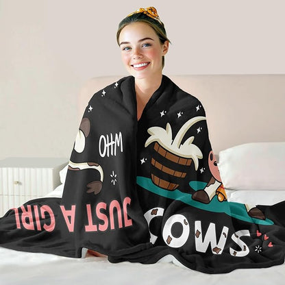 Cow Lover Blanket, Just A Girl Who Loves Cows Blanket, Soft Warm Cozy Fleece Throw, Gifts for Girls Women Kids, 50"x60", Black