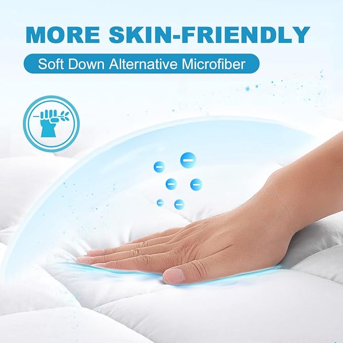 Cal King Mattress Pad Cover Cooling Mattress Topper Pillow Top with Down Alternative Fill (8-21”Fitted Deep Pocket California King Size)