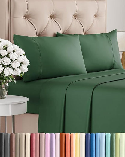 Twin XL 4 Piece Sheet Set - Comfy Breathable & Cooling - Ultra-Soft Hotel Luxury Bedding Set with 8-16 Inch Deep Pockets - 1 Flat & 1 Fitted Sheet & 2 Pillowcases - Wrinkle Free & Easy Care - Emerald