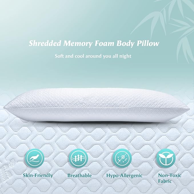 Firm Body Pillow 1.5cm Cubies Memory Foam – Pain Relief & Sleeping & Supportive – with Cooling Cover Hug Pillows 20 x 54 inches