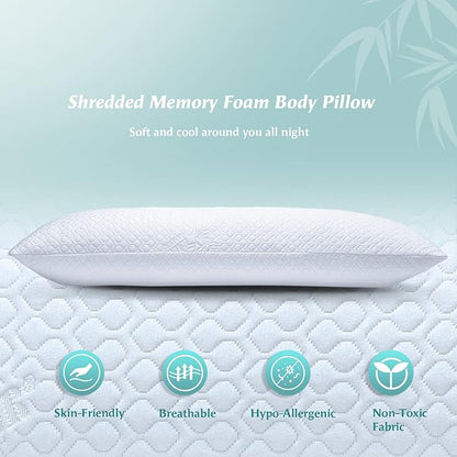 Shredded Memory Foam Full Body Pillow – Side Sleeper – Huggable Long Pillow for Body Relief – with Ultra Soft Cooling Cover, 20 x 54 inches