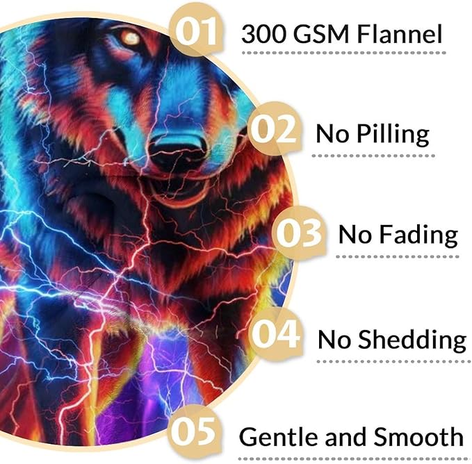 Boys Blanket Gifts Wolf Blankets for Adults, Men - 60" x 80" Soft Warm Fuzzy Animals Flannel Throws Stuff for Couch, Sofa & Bed