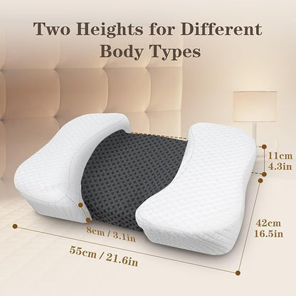 HOMCA Beauty Pillow for Back Sleeper, Memory Foam Back Sleeping Cervical Neck Pillow Reduces Pressure on Skin, Wrinkle Prevention, Ergonomic Design for Neck and Shoulder Pain Relief