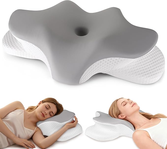Cervical Neck Pillow for Pain Relief, Ergonomic Contour Pillow for Sleeping, 2 Heights Cooling Pillow for Neck and Shoulder Support, Memory Foam Orthopedic Pillow for Side Back Stomach Sleepers