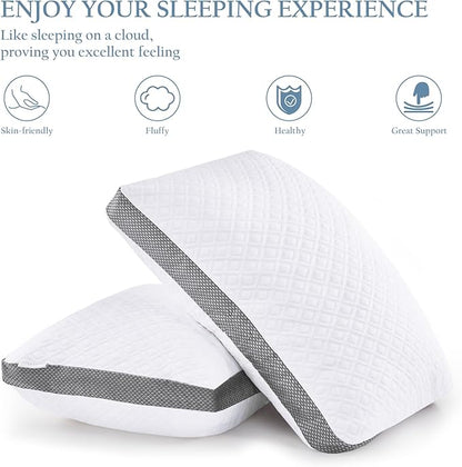 Tencel Standard Pillows Set of 2, Shredded Memory Foam Pillows, Adjustable Bed Pillow for Sleeping, 18"x26"Cooling Tencel Circular Knit Pillows for Side, Back, Stomach Sleepers