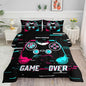 Kids Comforter Set Blue Pink Gamepad Printed Pattern Bedding Set with 1 Comforter and 2 Pillowcases for Girls Boys Bedroom All Season(Blue Pink Gamepad Twin)