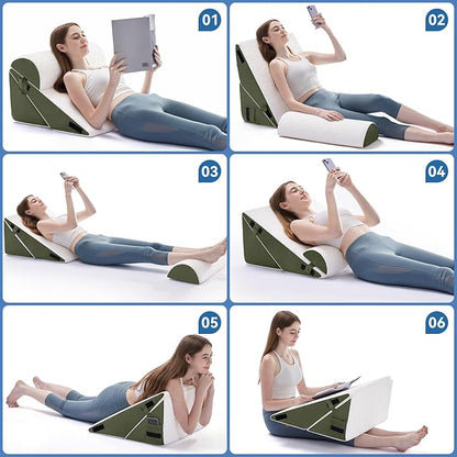 Wedge PillowSet for After Surgery, 3 PCS Bed Wedge Pillow for Sleeping, Memory Foam Orthopedic Back Pillow for Pain Relief and Acid Reflux, Adjustable Post Surgery Pillow Green