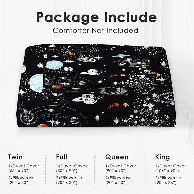 Space Bedding Set 3 Pieces King Size Galaxy Duvet Cover Comforter Cover Sets with 2 Pillowcases for Boys Girls Teens Men Women