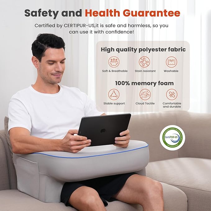 Reading Pillow,Lap Desk Pillow for Laptop,Memory Foam Reading Pillows for Gaming, Arm Rest Pillow for Reading, Working, Crocheting, Playing Game or Sitting in Bed,Sofa