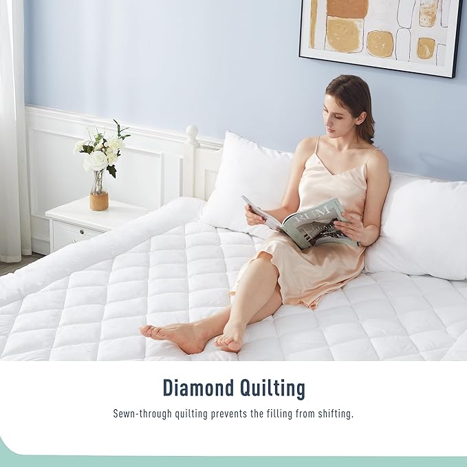 King Mattress Pad Cotton Mattress Pad Cover Quilted Mattress Cover 18-22" Deep Pocket Mattress Protector King Size Thin Down Alternative Filling Noiseless & Breathable
