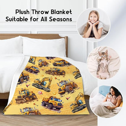 Kids Throw Blanket - Construction Truck Gifts for Boys - Excavator Fleece Throws for Living Room (50"x60")