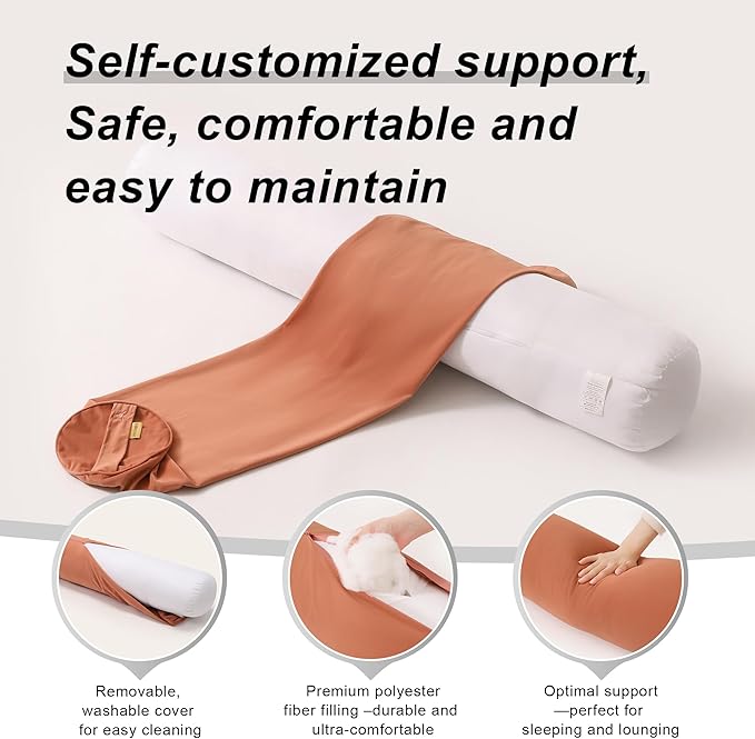 Cuddle Pillow – Body Pillow for Adults, Long Bolster Pillow for Bed, Soft & Supportive for Restful Sleep,39 x 7.87 Inches,Amber Orange