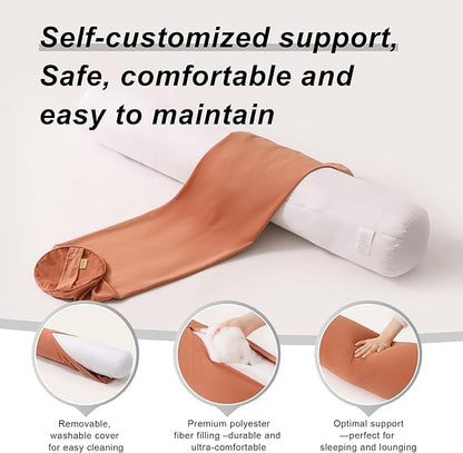 Cuddle Pillow – Body Pillow for Adults, Long Bolster Pillow for Bed, Soft & Supportive for Restful Sleep,39 x 7.87 Inches,Amber Orange