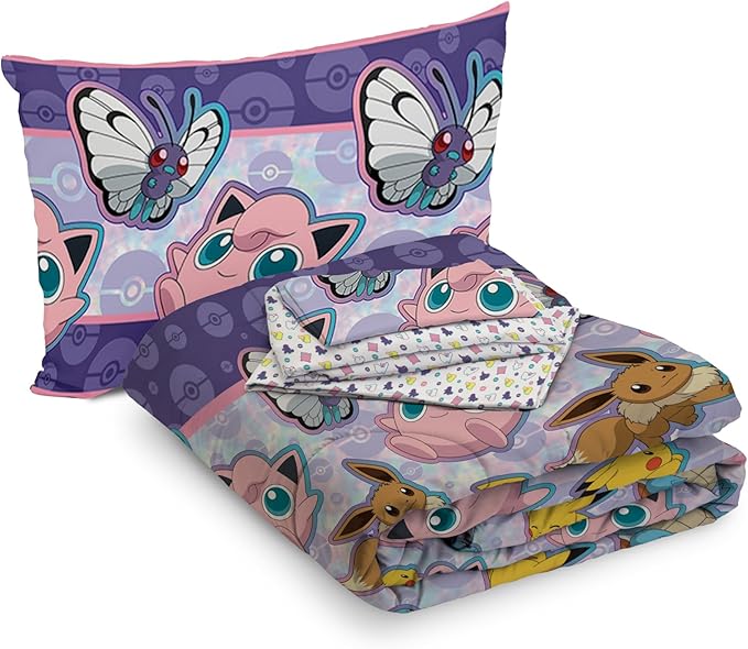 NORTHWEST Pokemon Full Sized Bed in a Bag Set, Anime Kids Bedding, Boys and Girls Blankets, Friendly Battle